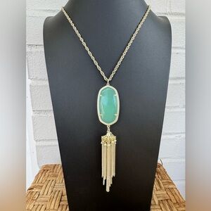 Kendra Scott Gold Rayne Tassel Necklace with Green Pendant